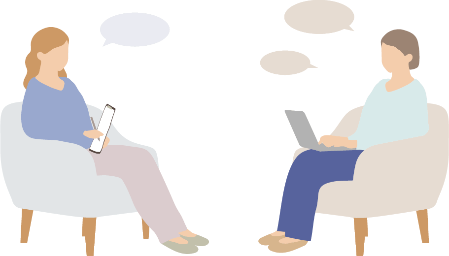 二人の女性が向かい合って話をしている様子のイラスト